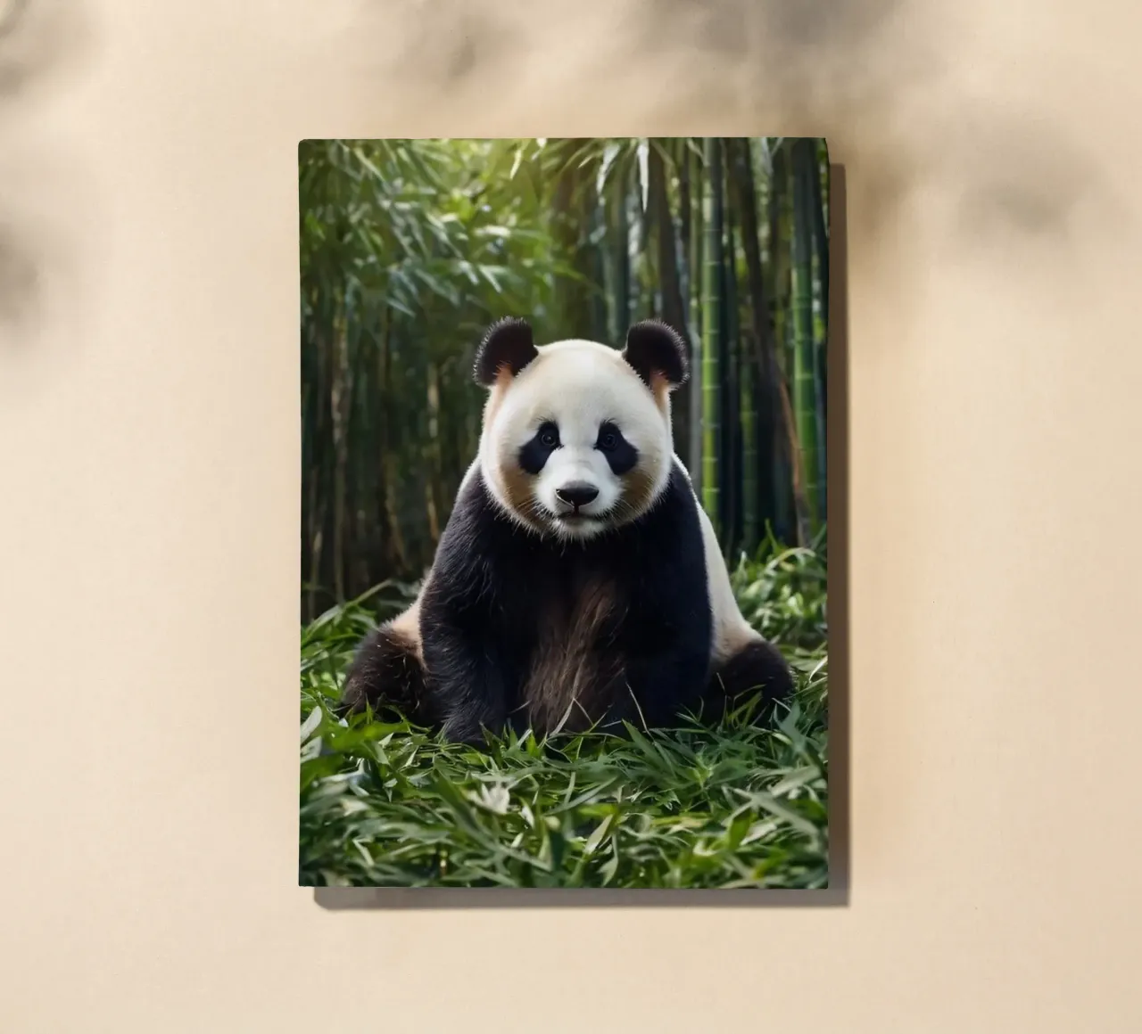 Panda resting among lush bamboo in a serene forest notebook by DesignDoodle