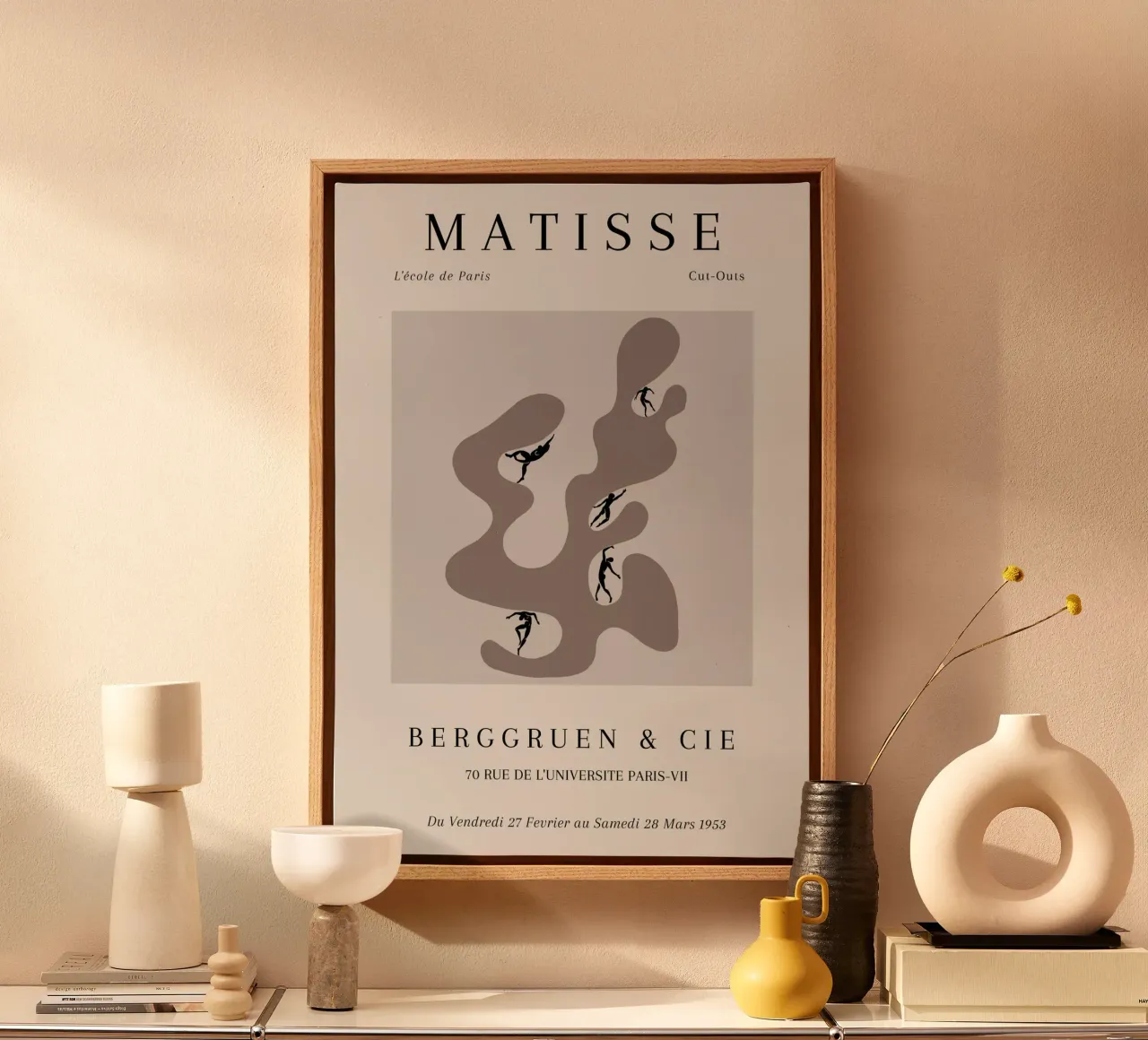 Matisse 1953 Uitgesneden vorm dansende figuren Taupe canvas met Baklijst van NorwesClub