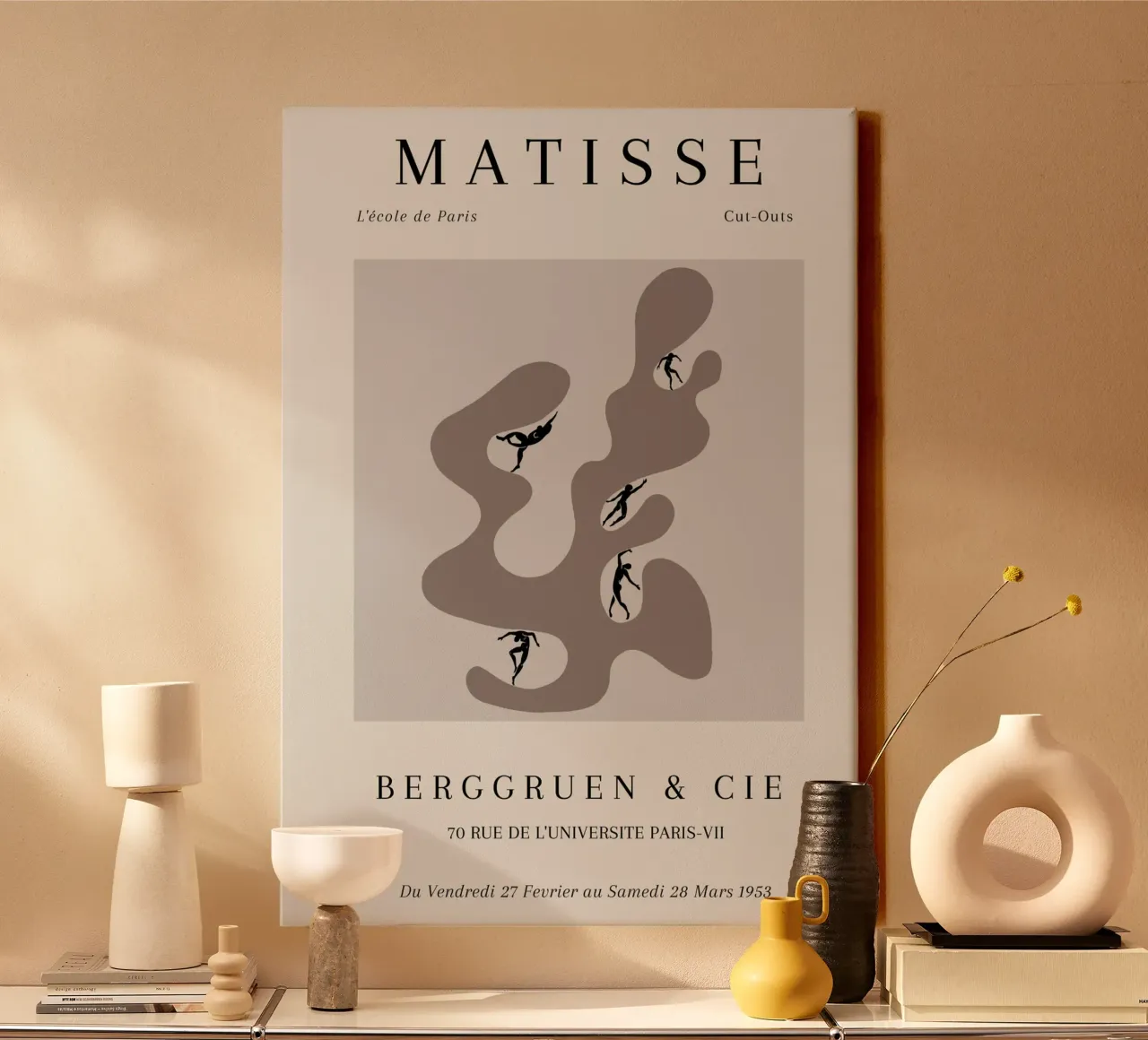 Matisse 1953 Uitgesneden vorm dansende figuren Taupe canvas met Baklijst van NorwesClub