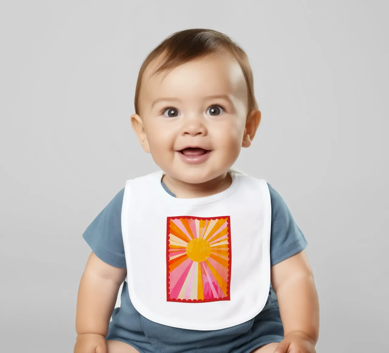 Italy, Soleil Boho Print, Sun Poster, Vibrant Summer Print baby bib by DolceVita