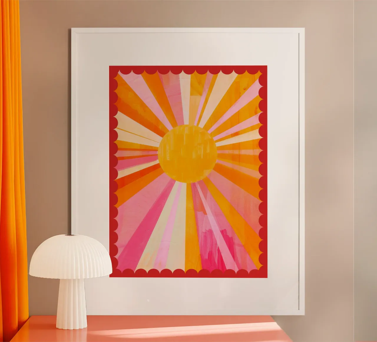 Italië, Soleil Boho Print, Zonneposter, Levendige Zomer Print poster met houten frame van DolceVita