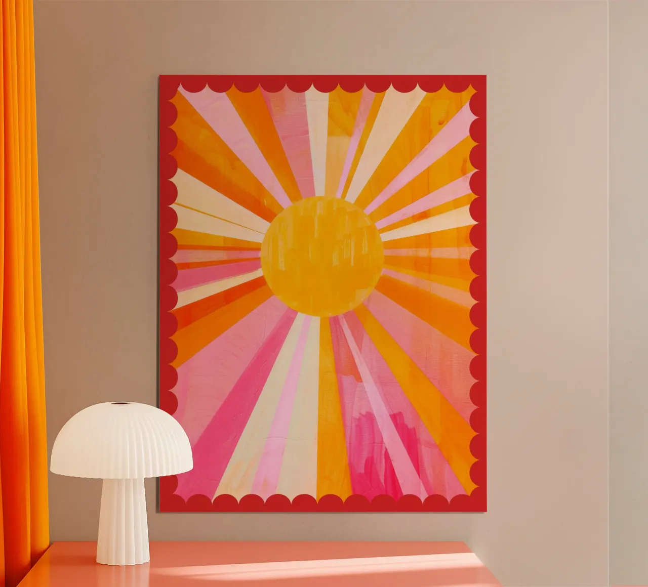 Italië, Soleil Boho Print, Zonneposter, Levendige Zomer Print poster met houten frame van DolceVita