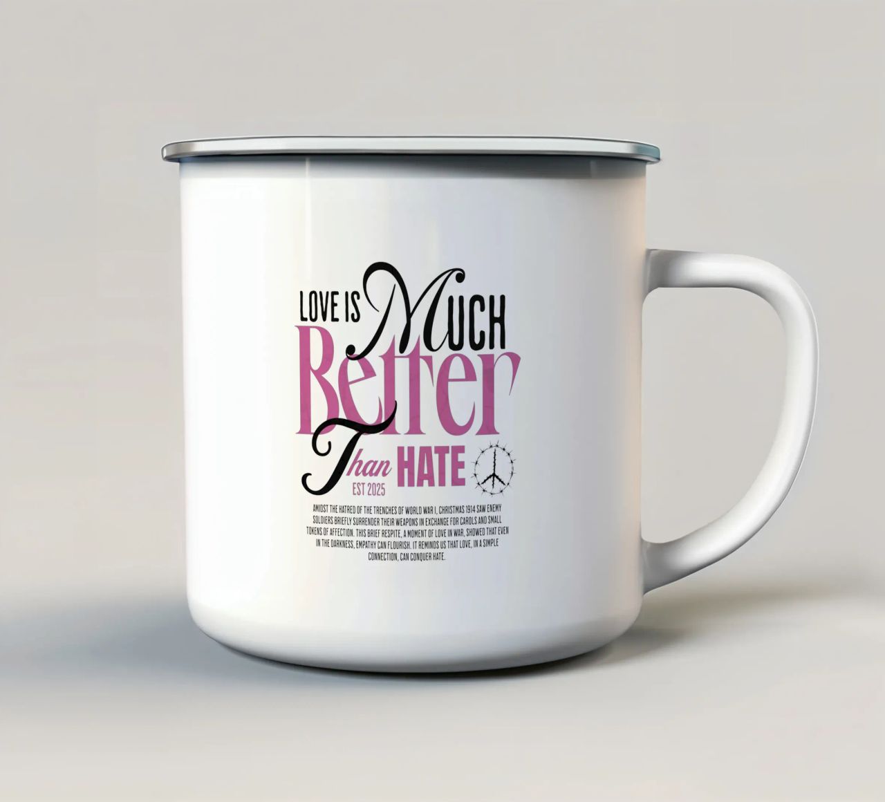 Love is Much Better Than Hate tazza in smalto da artelevenstudio