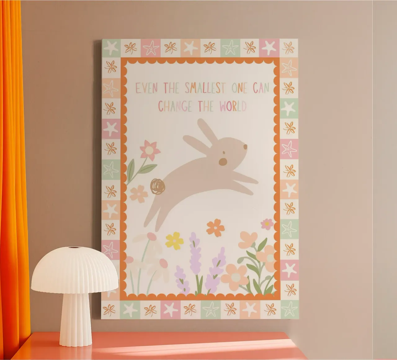 Stampa coniglietto, stanza dei giochi per bambini, arredamento per la cameretta, stampa floreale tela con Cornice a cassetta da SunshinePrints