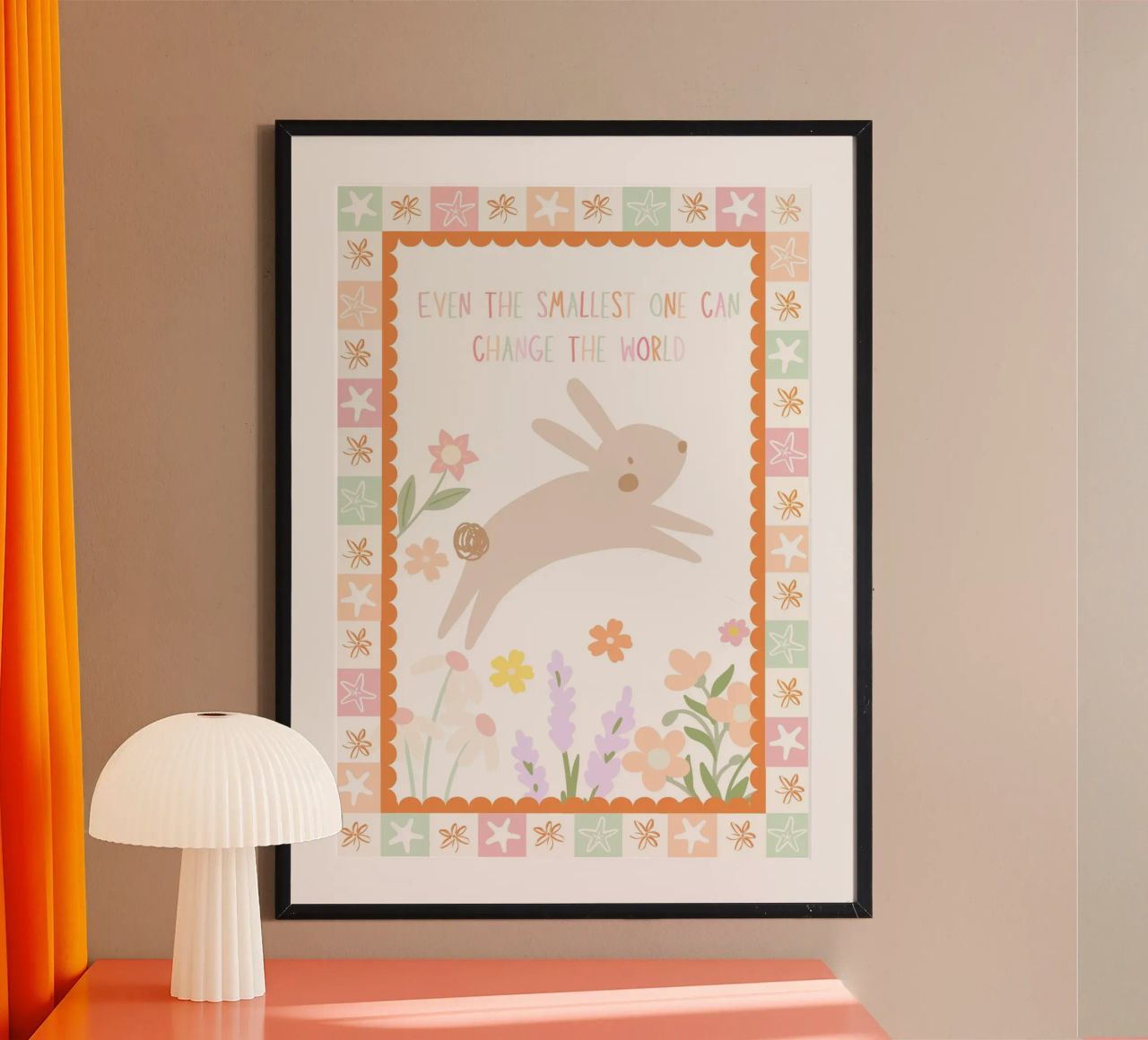 Bunny Print, Kids Playroom, Nursery Decor, Flower Print poster by SunshinePrints