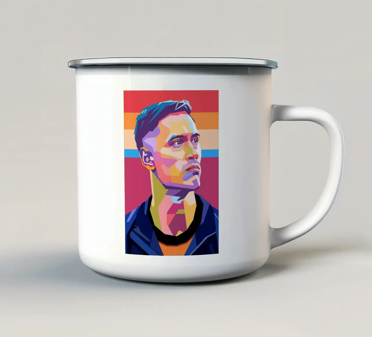 Ritratto pop art di Tijjani Reijnders tazza in smalto da Hantamrata