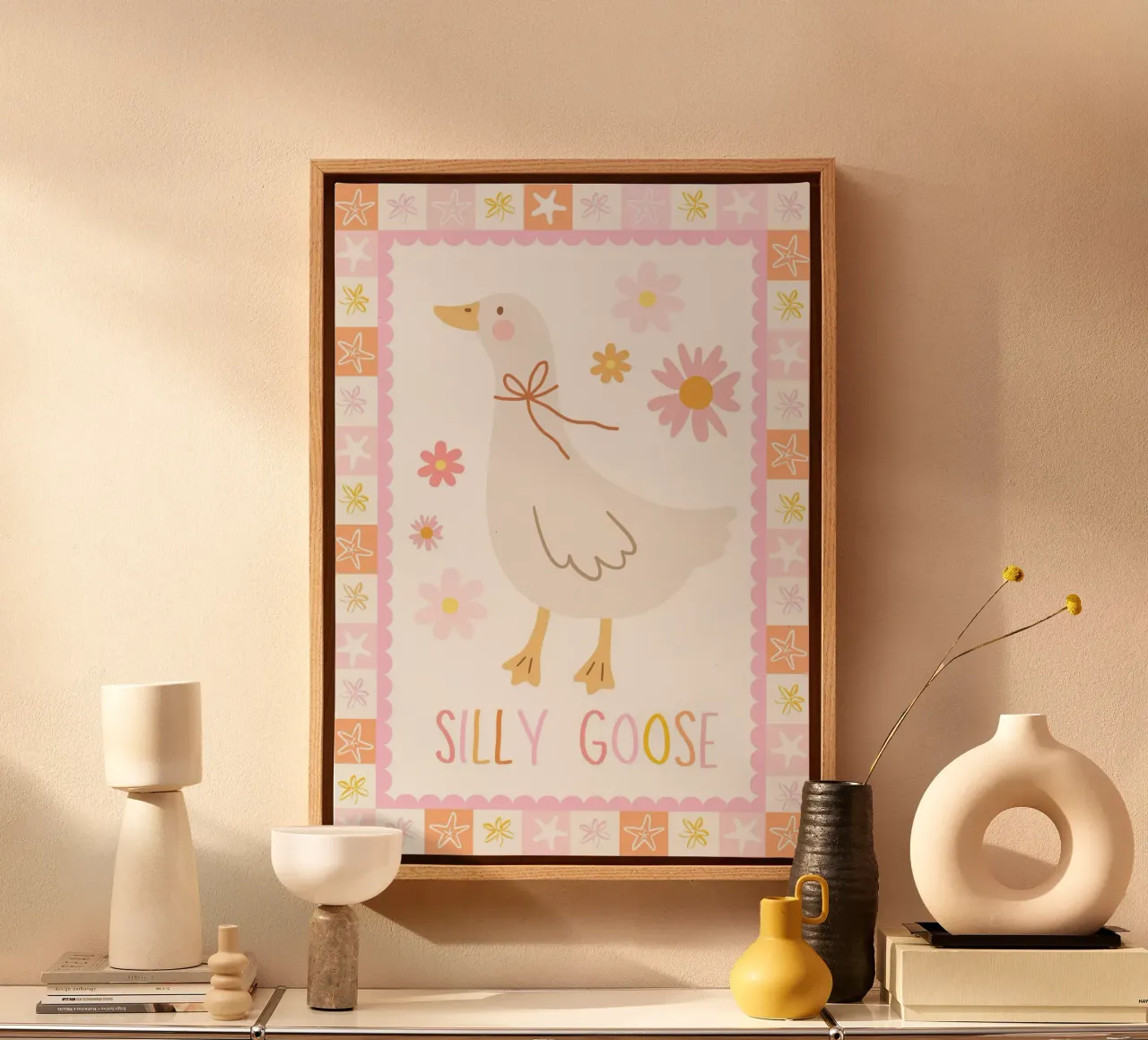 Stampa di un'oca sciocca, arte da parete per l'asilo nido, decorazione di animali per la stanza dei giochi tela con Cornice a cassetta da SunshinePrints