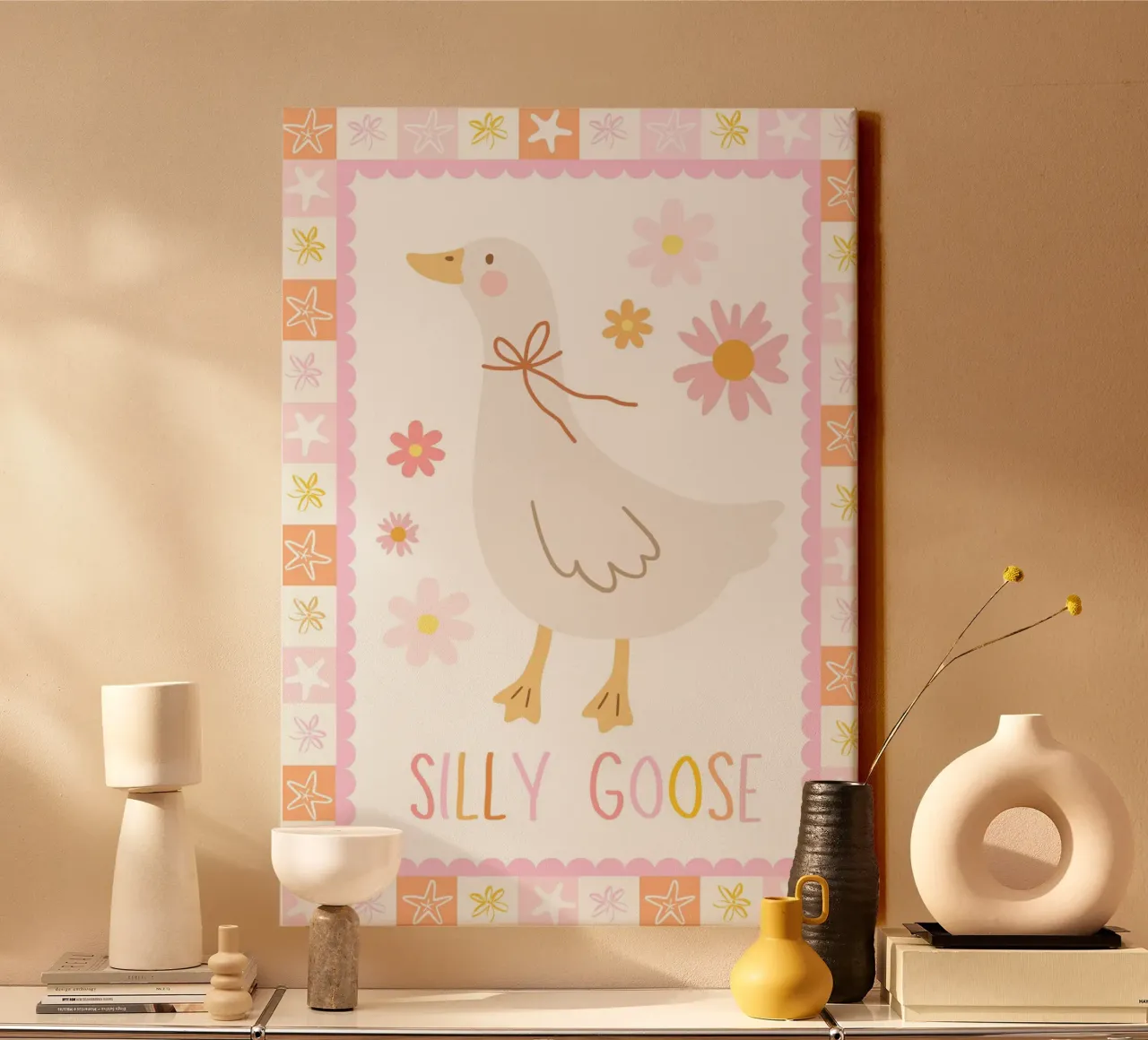 Stampa di un'oca sciocca, arte da parete per l'asilo nido, decorazione di animali per la stanza dei giochi tela con Cornice a cassetta da SunshinePrints