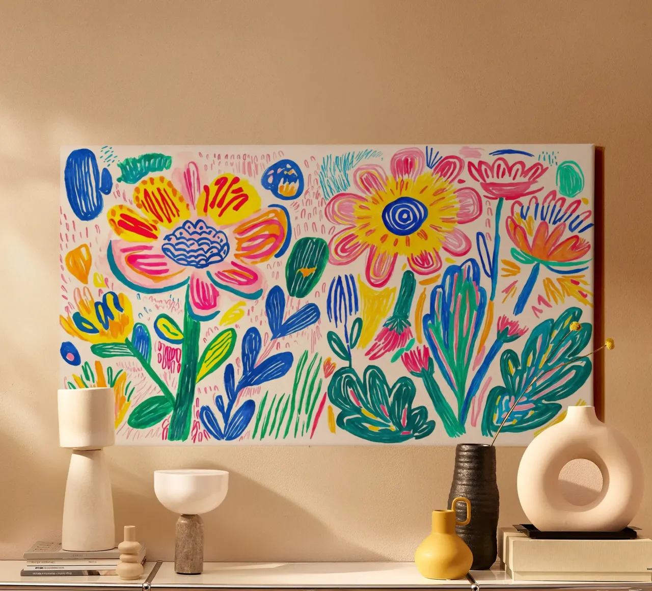 Groovy Doodle Pop Art Bloemenweide canvas van Andrea Haase Modern Home