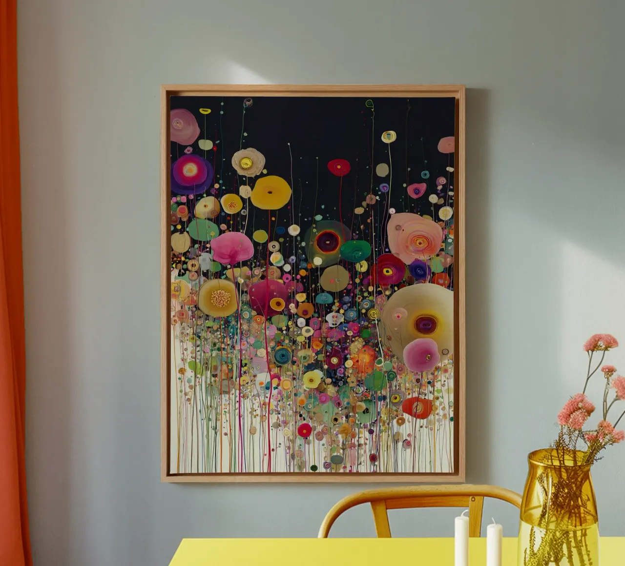 Flowers Abstract A, style Gustav Klimt tela con Cornice a cassetta da Mateo