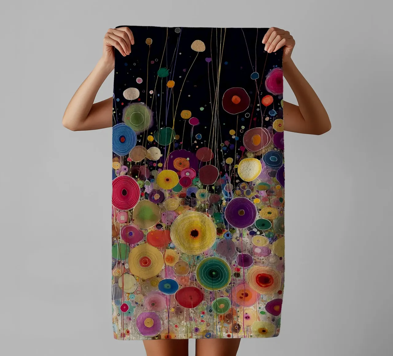 Flowers Abstract B, style Gustav Klimt towel by Mateo