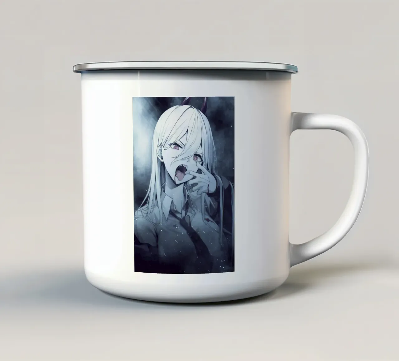 Power Chainsaw man taza de esmalte de FreeArtStudio