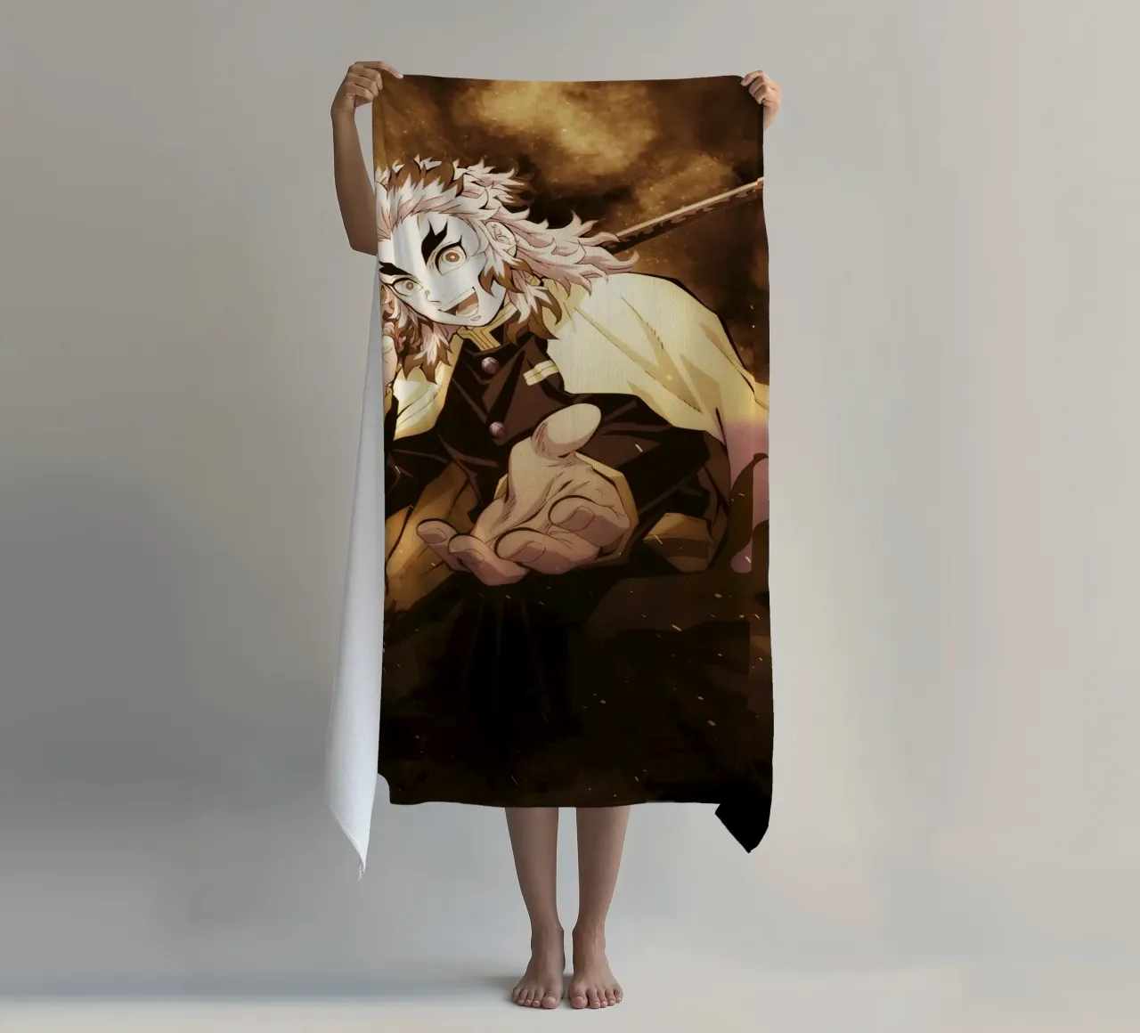 kyojuro rengoku beach towel by FreeArtStudio