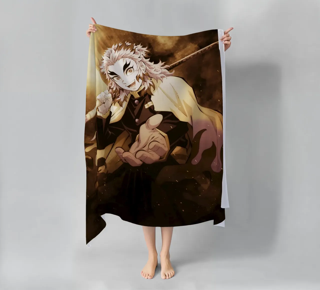 kyojuro rengoku beach towel by FreeArtStudio