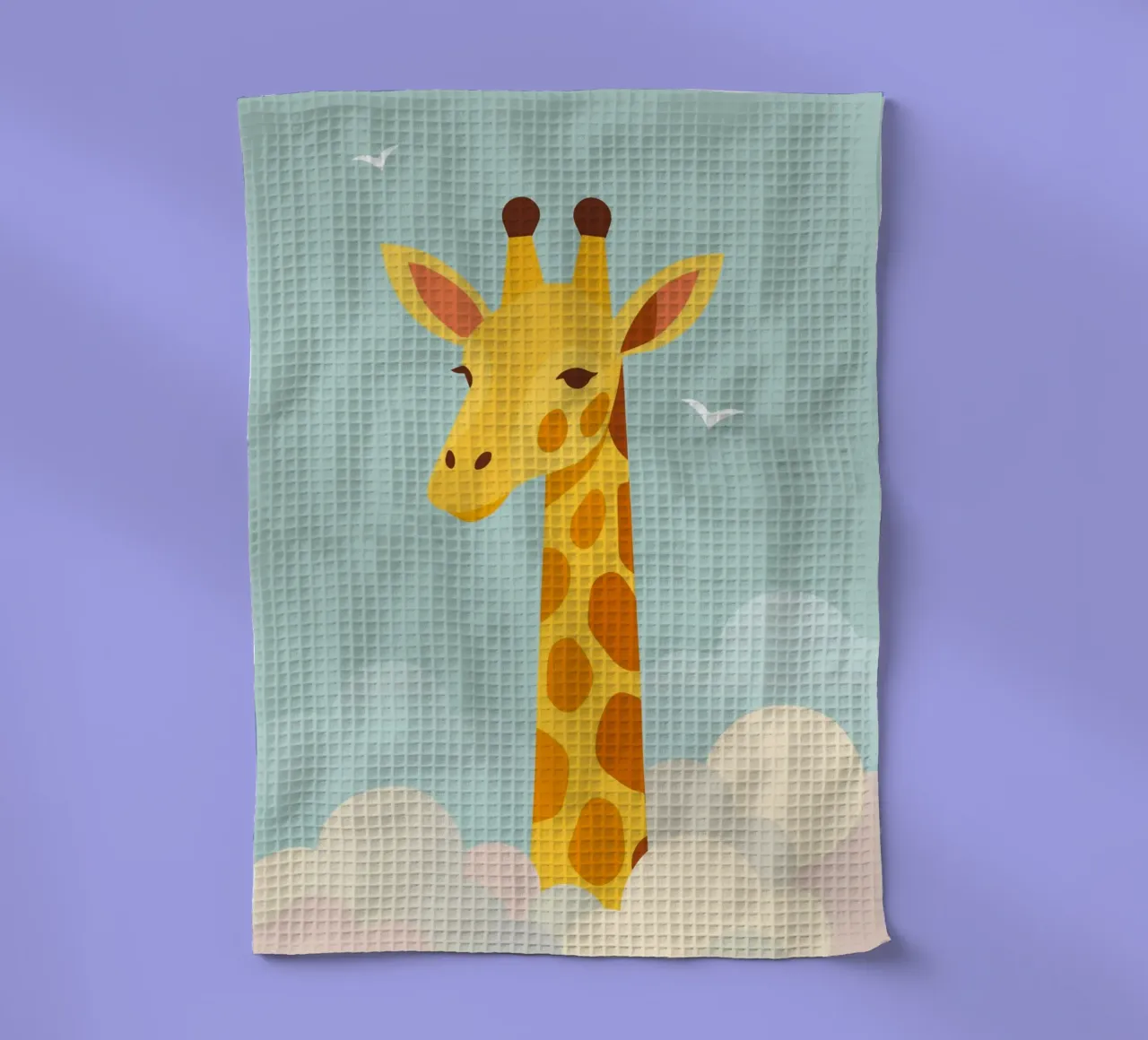 Douce girafe au-dessus des nuages - Un motif animalier de rêve torchon de namosh