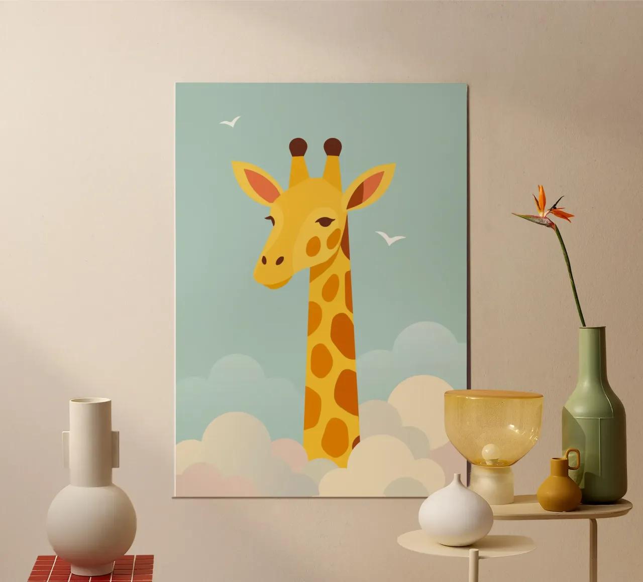 Giraffa gentile sopra le nuvole - motivo animale onirico carta hahnemühle da namosh