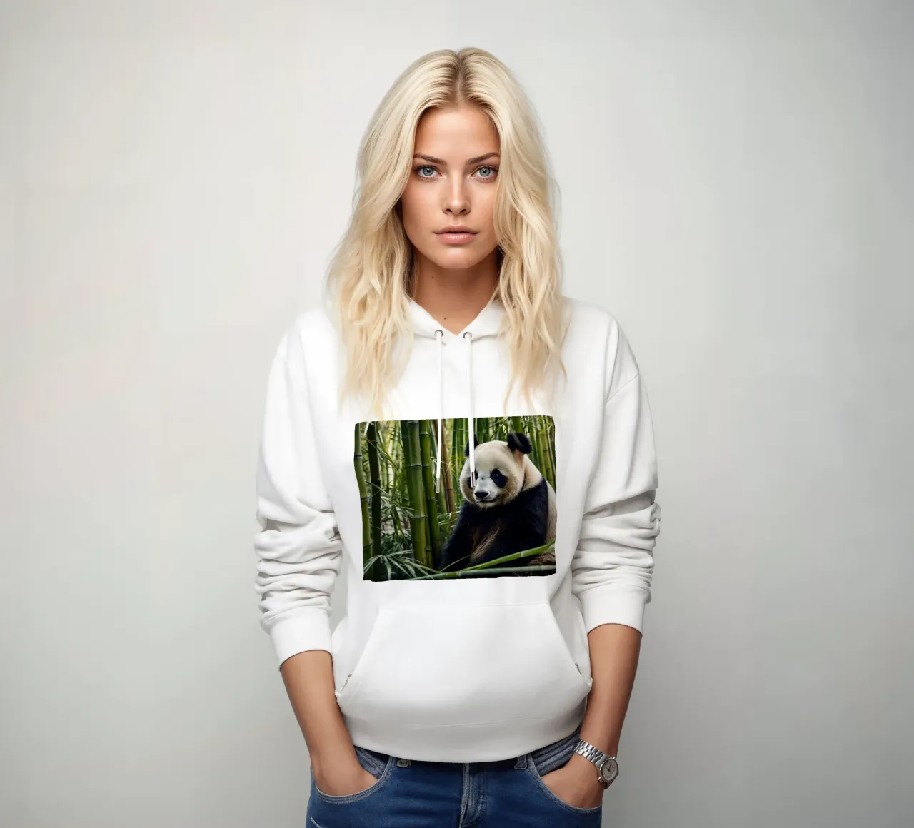 Un enorme panda riposa in un lussureggiante boschetto di bambù felpa con cappuccio da DesignDoodle