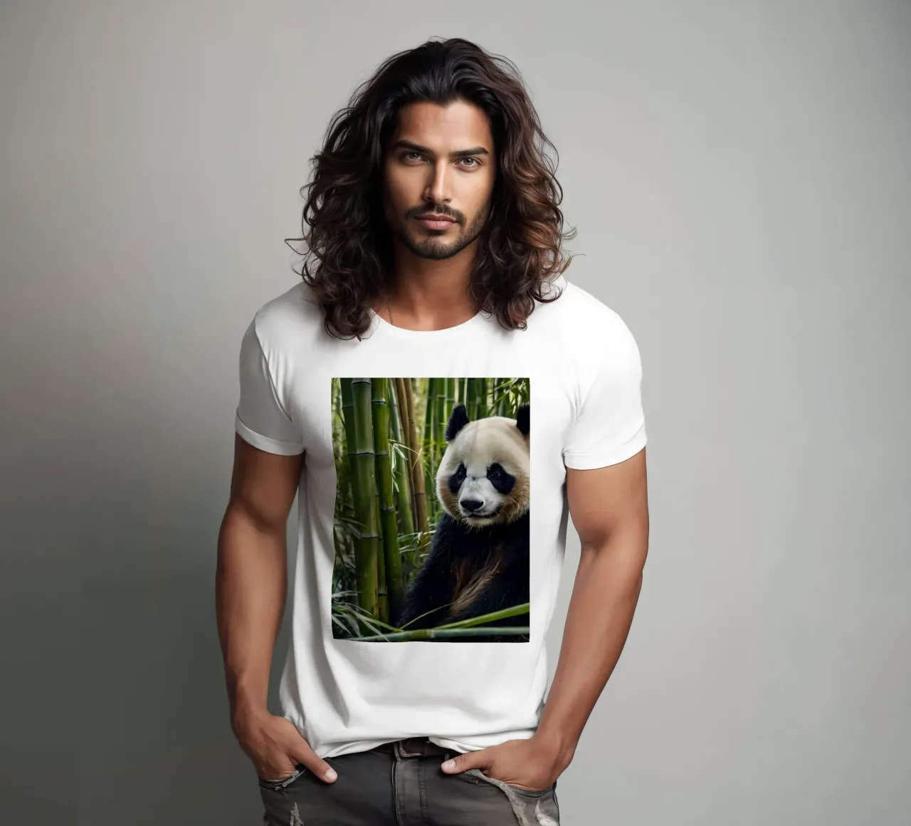 Un enorme panda riposa in un lussureggiante boschetto di bambù t-shirt da DesignDoodle