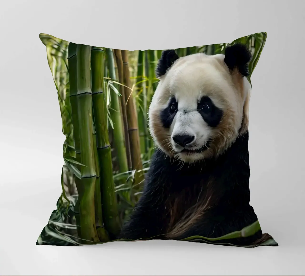 Un enorme panda riposa in un lussureggiante boschetto di bambù cuscino da DesignDoodle