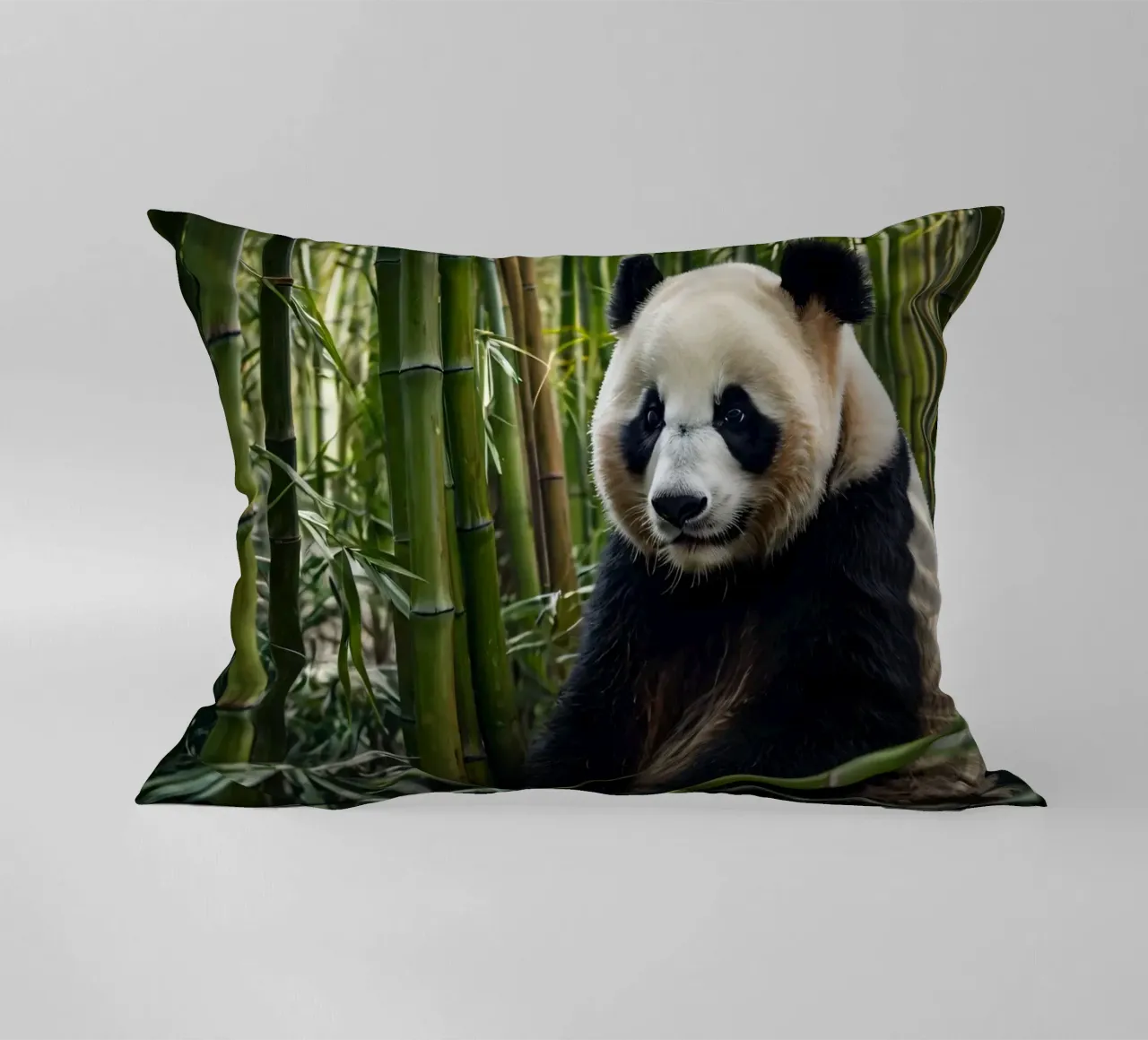 Un enorme panda riposa in un lussureggiante boschetto di bambù cuscino da DesignDoodle