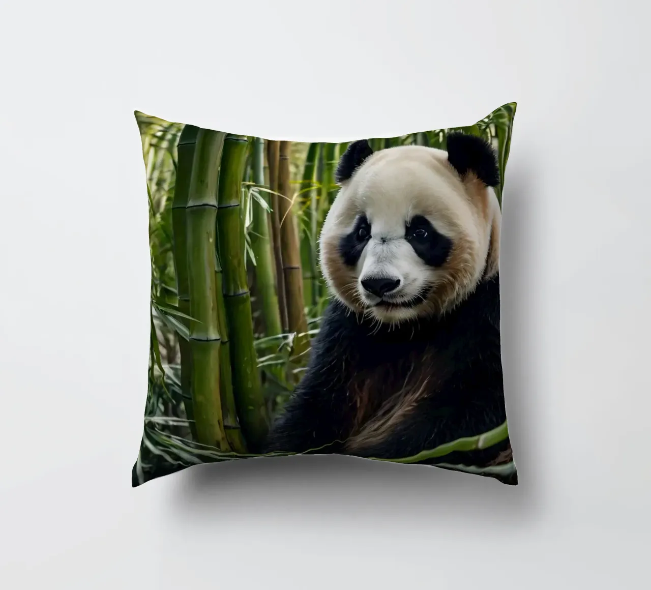 Un enorme panda riposa in un lussureggiante boschetto di bambù cuscino da DesignDoodle