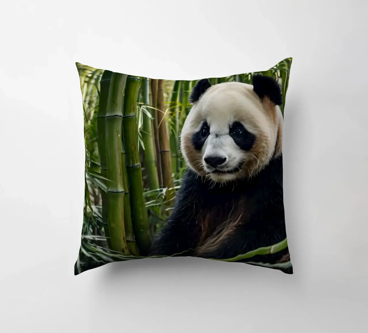 Un enorme panda riposa in un lussureggiante boschetto di bambù cuscino da DesignDoodle