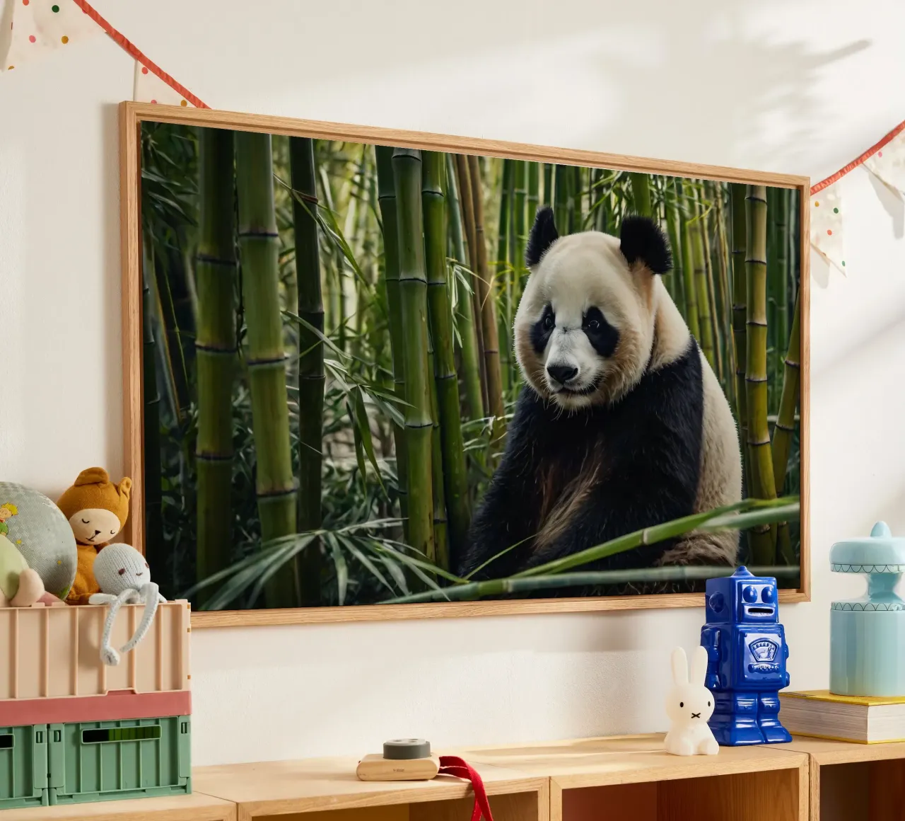 Un enorme panda riposa in un lussureggiante boschetto di bambù plexiglass da DesignDoodle