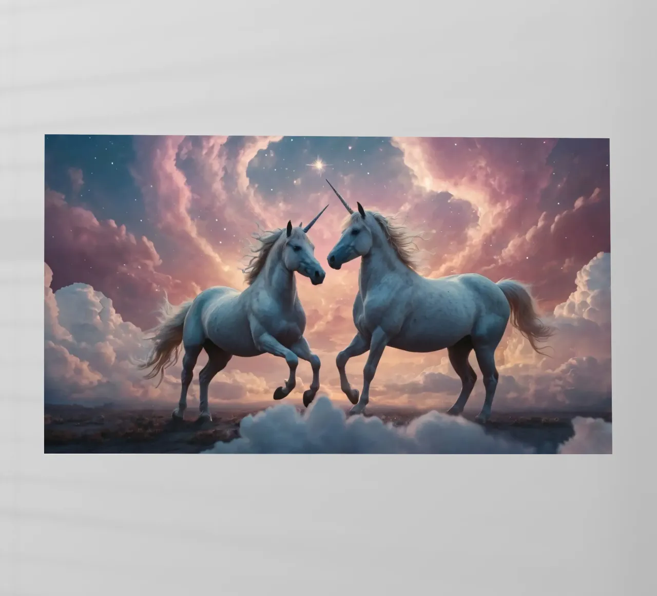 Maestosi unicorni danzano in un paesaggio di nuvole da sogno pellicola backlit da DesignDoodle