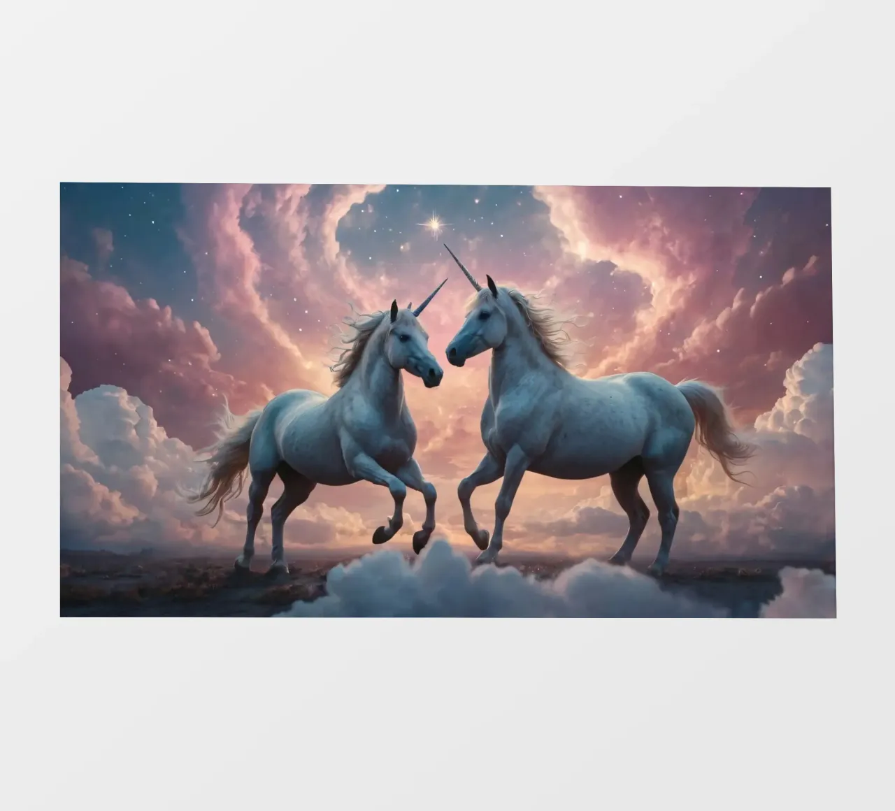 Maestosi unicorni danzano in un paesaggio di nuvole da sogno pellicola backlit da DesignDoodle