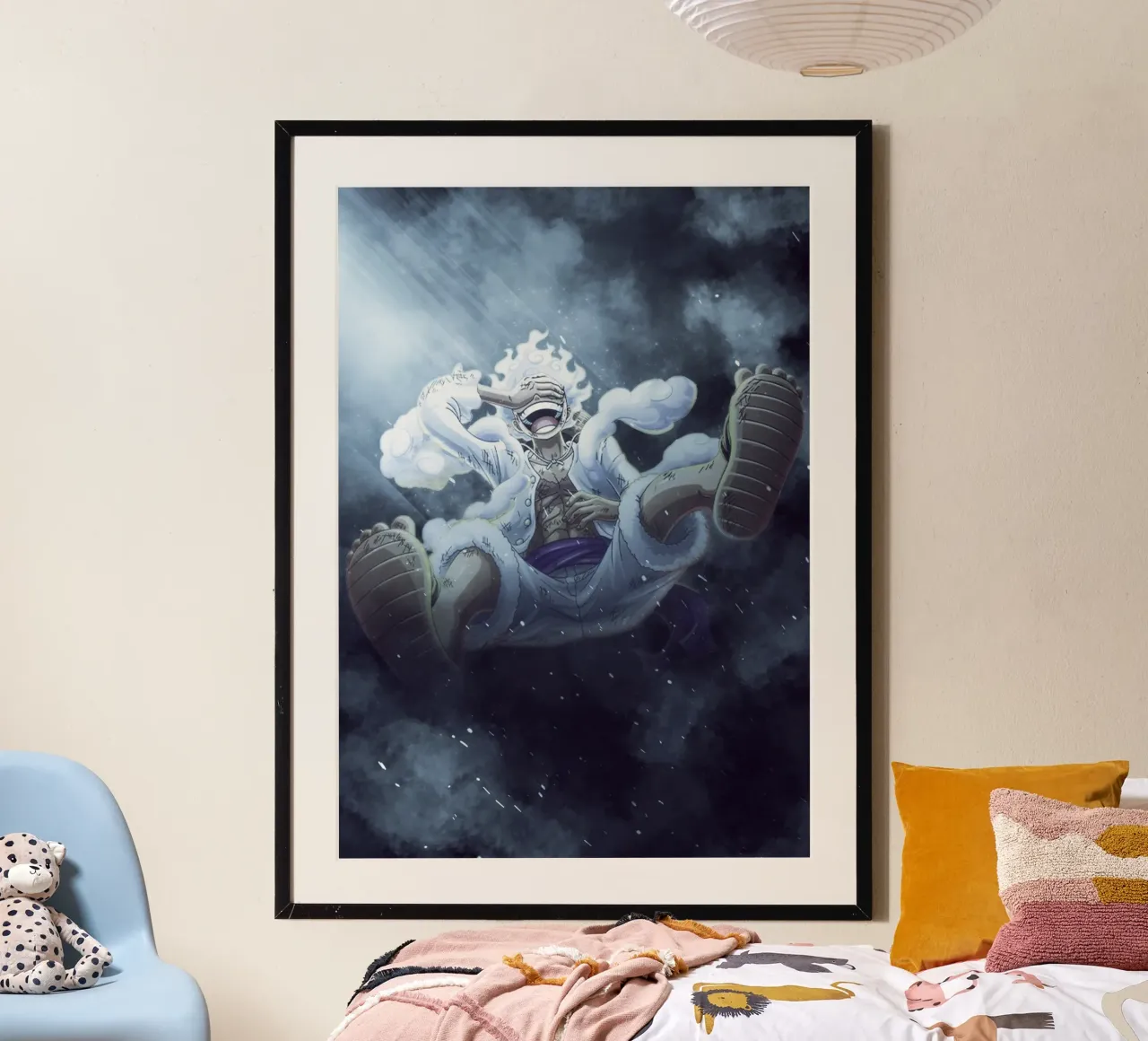 gear 5 luffy poster con telaio in plastica da FreeArtStudio
