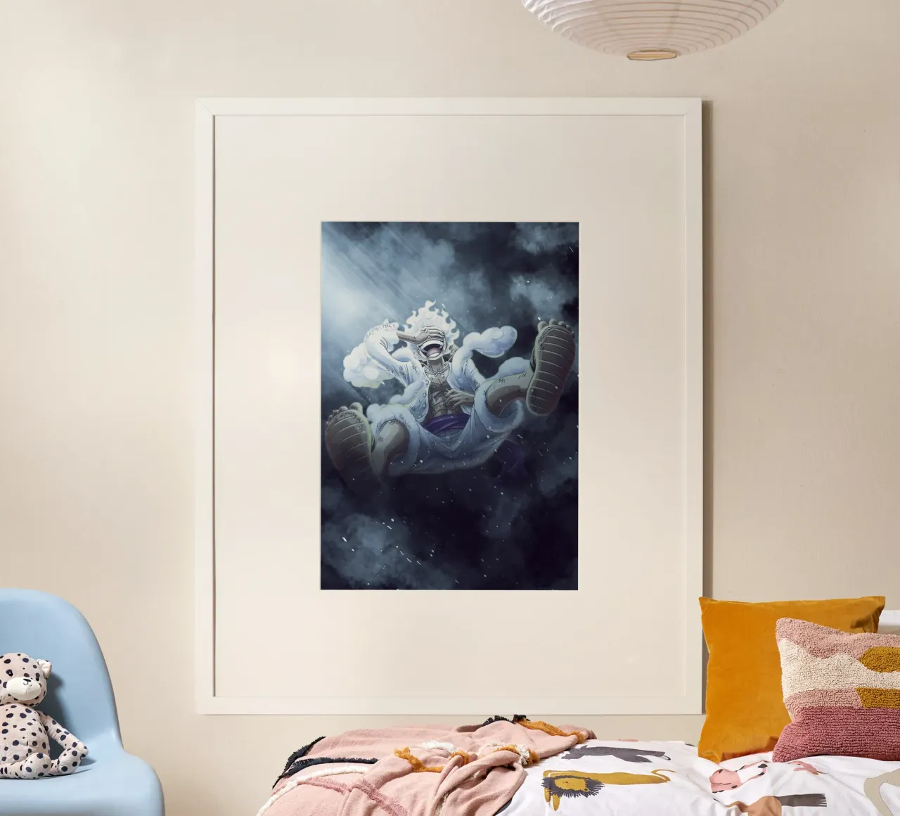 gear 5 luffy poster con telaio in plastica da FreeArtStudio
