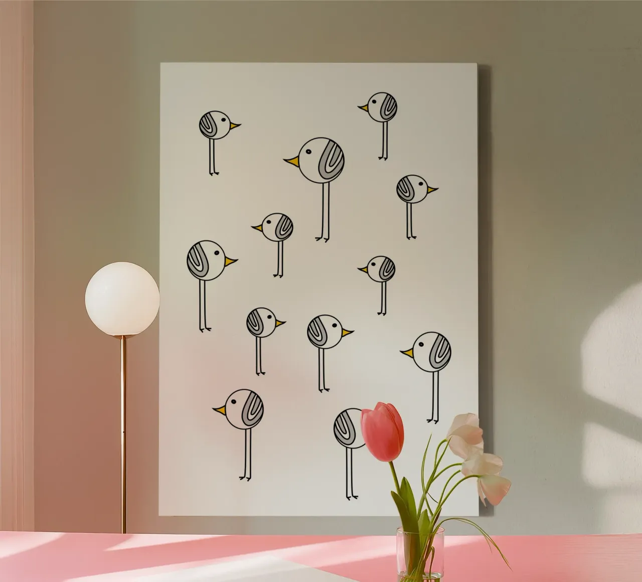 Uccelli dalle zampe lunghe tela con Cornice a cassetta da Designs by Birdy