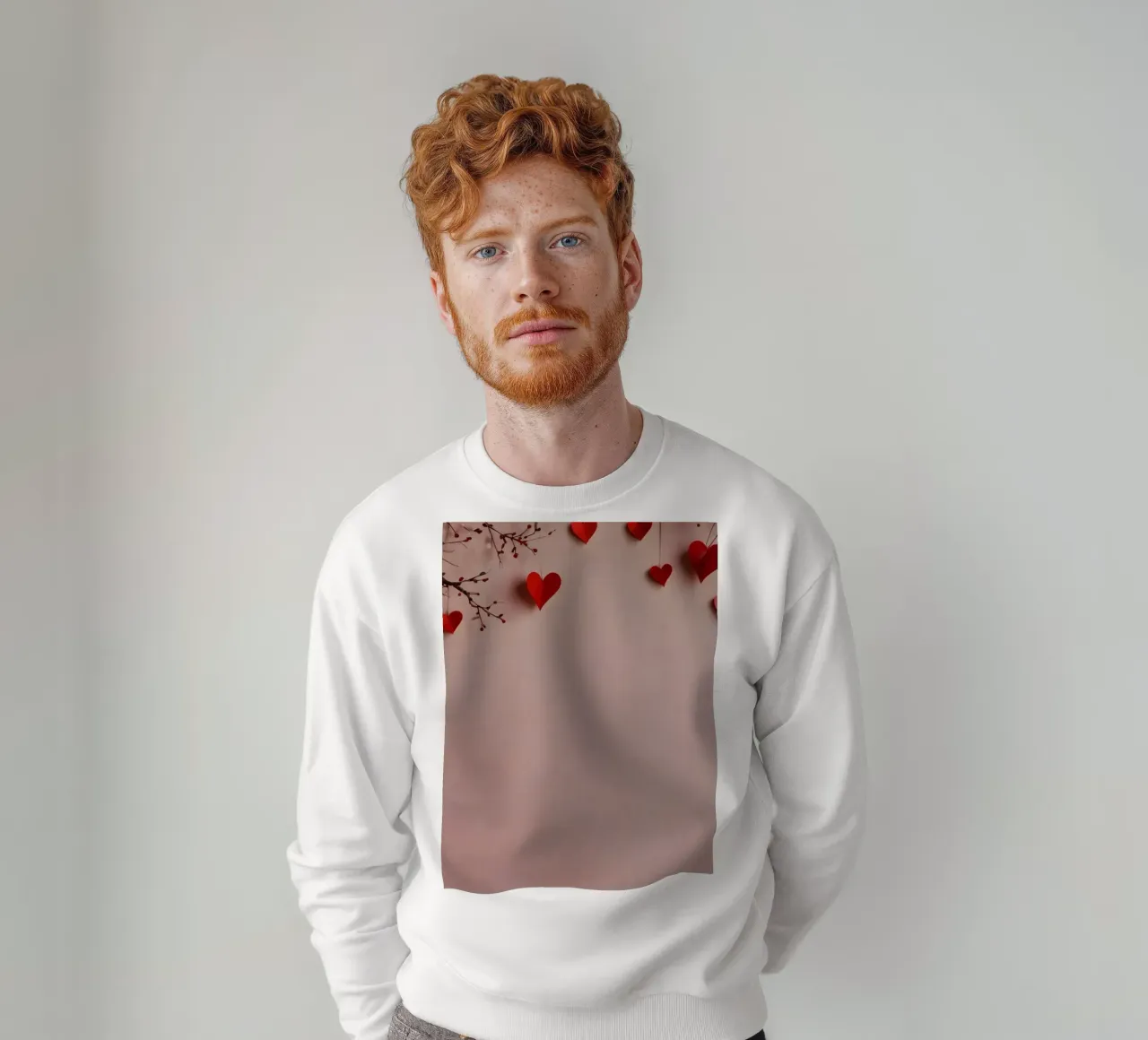Decorazioni romantiche con cuori rossi per un'indimenticabile felpa da DesignDoodle