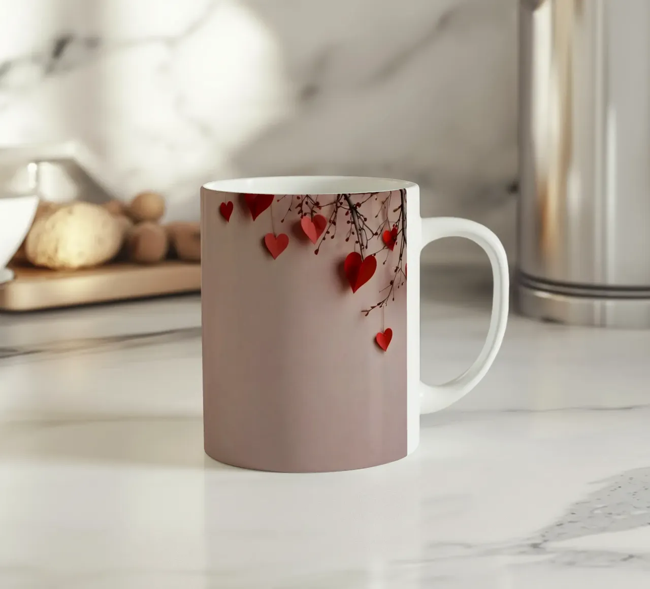 Decorazioni romantiche con cuori rossi per un'indimenticabile tazza in ceramica da DesignDoodle