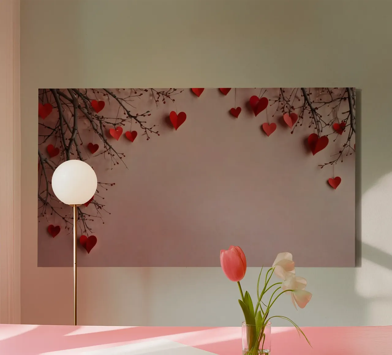 Romantic decorations with red hearts for an unforgettable canvas with Floater frame by DesignDoodle