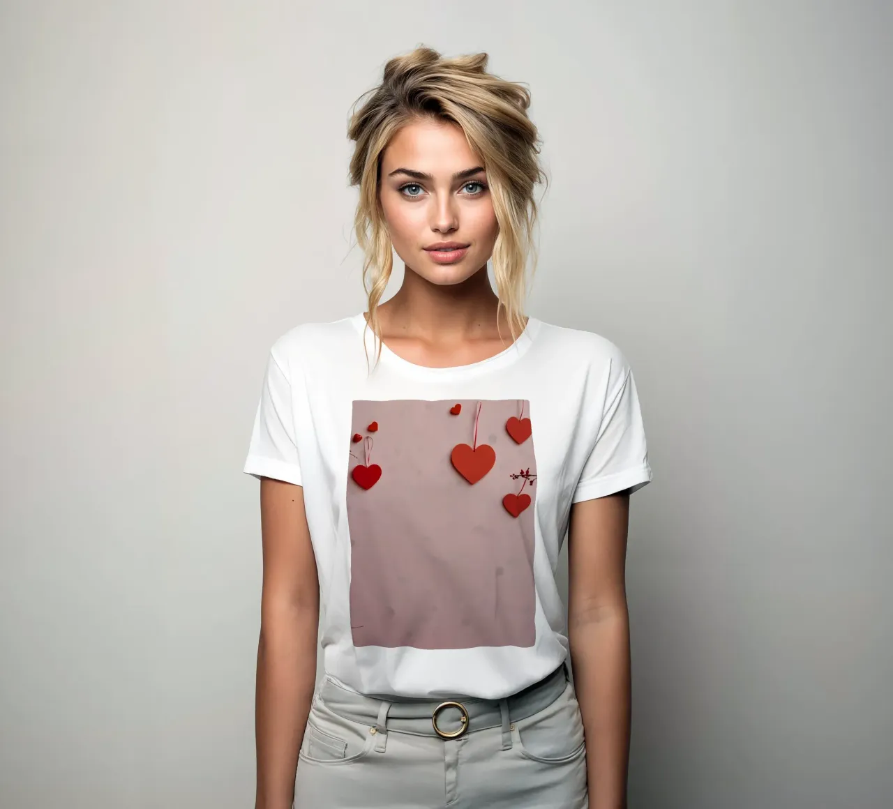 Romantische Dekoration mit roten Herzen, die von Zweigen hängen Frauen T-Shirt von DesignDoodle