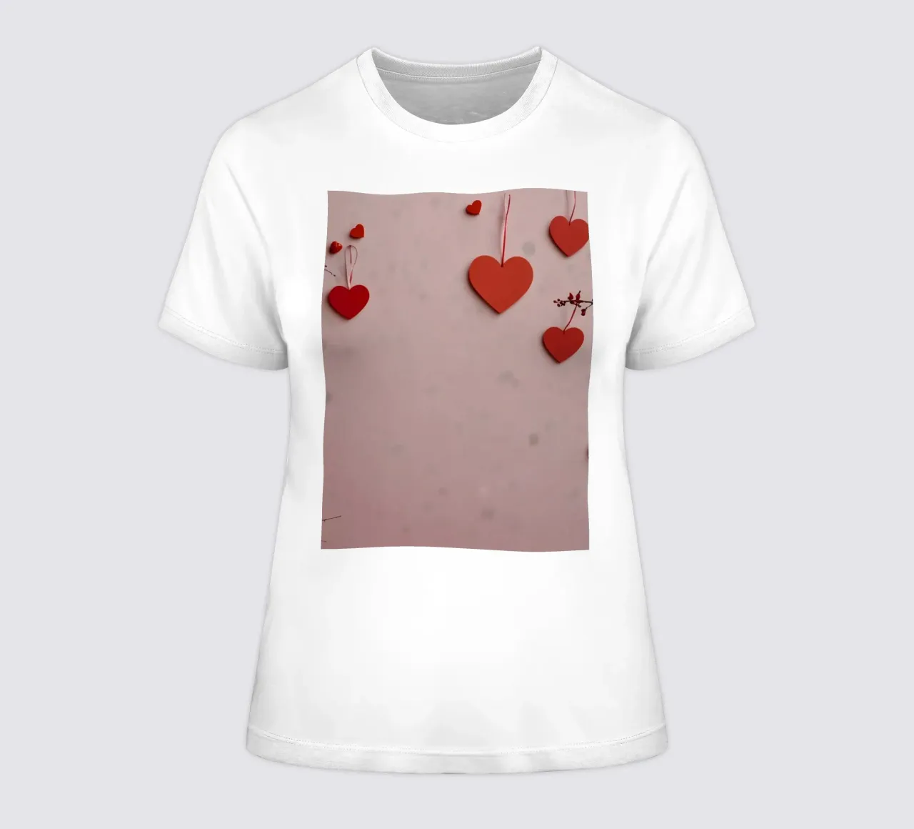 Romantische Dekoration mit roten Herzen, die von Zweigen hängen Frauen T-Shirt von DesignDoodle