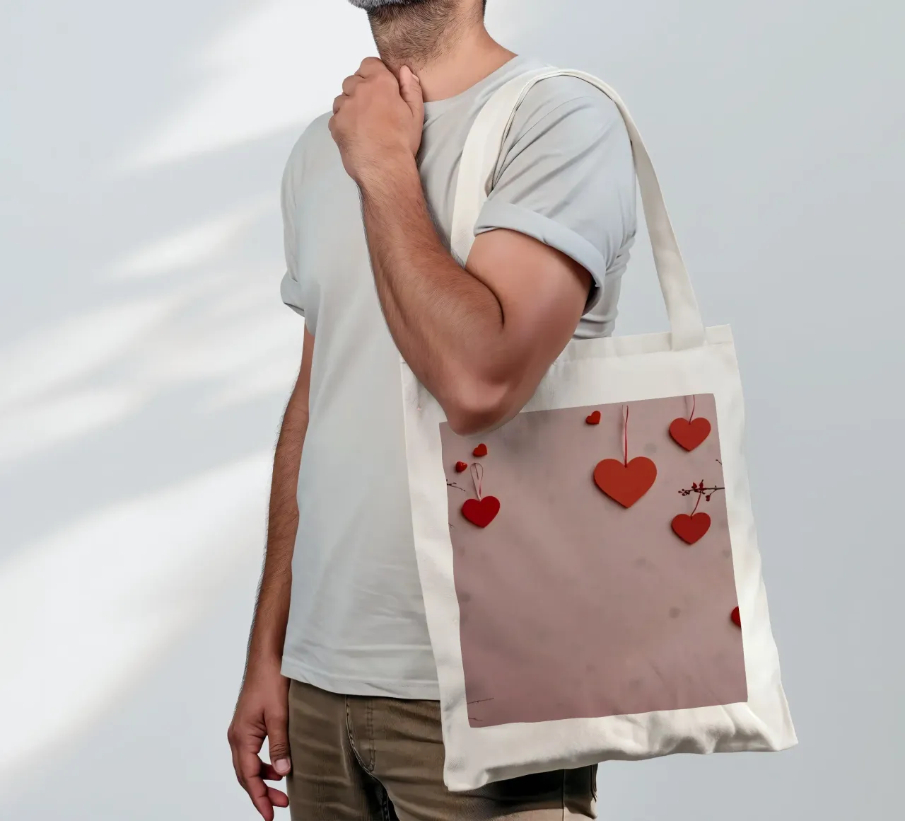 Romantische Dekoration mit roten Herzen, die von Zweigen hängen Jutebeutel von DesignDoodle