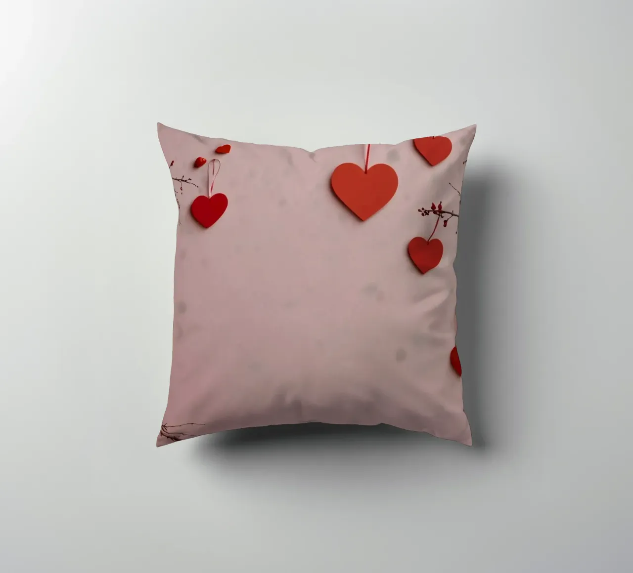 Romantische Dekoration mit roten Herzen, die von Zweigen hängen Kissen von DesignDoodle
