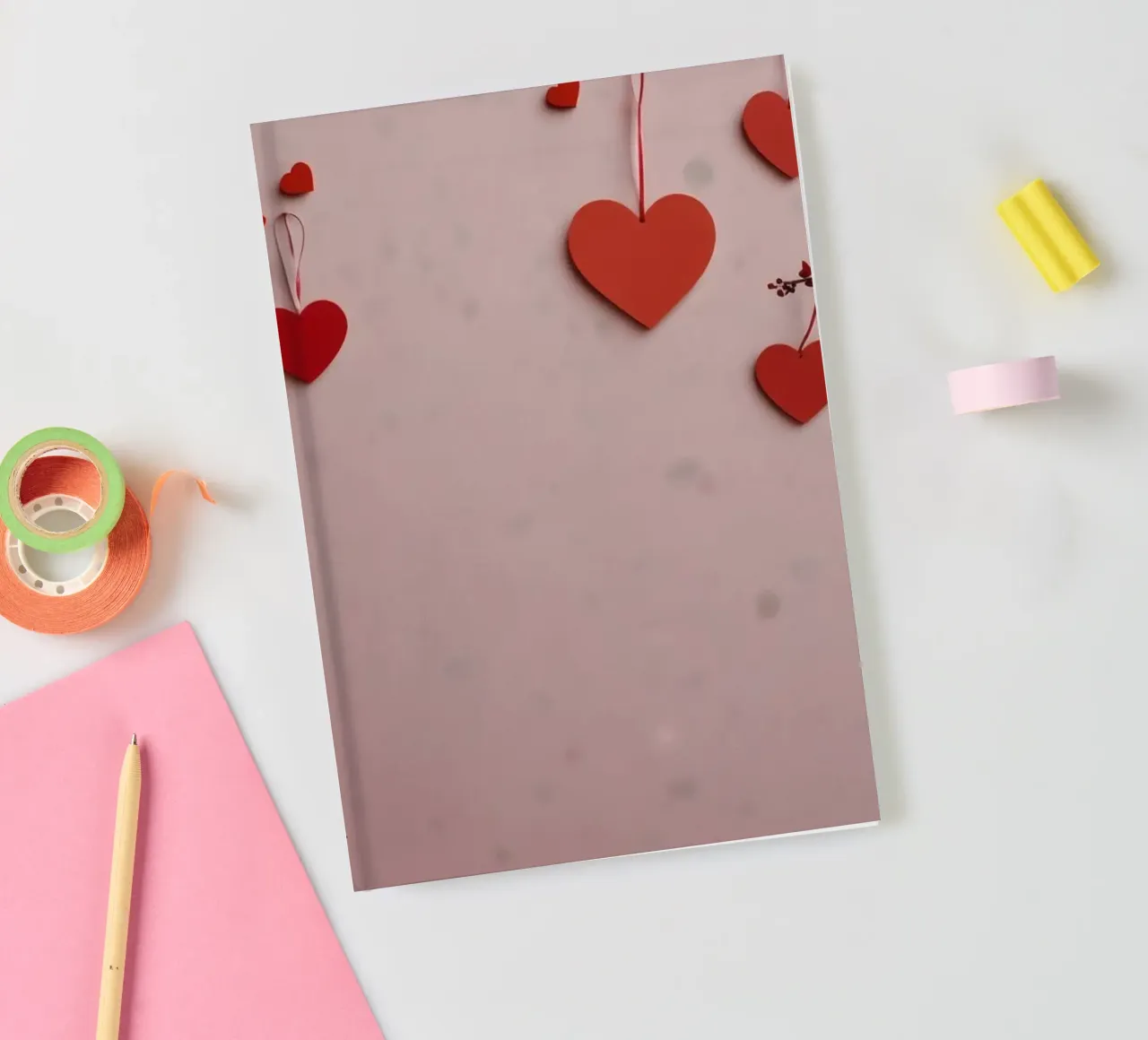Romantic decoration with red hearts hanging from branches notebook by DesignDoodle