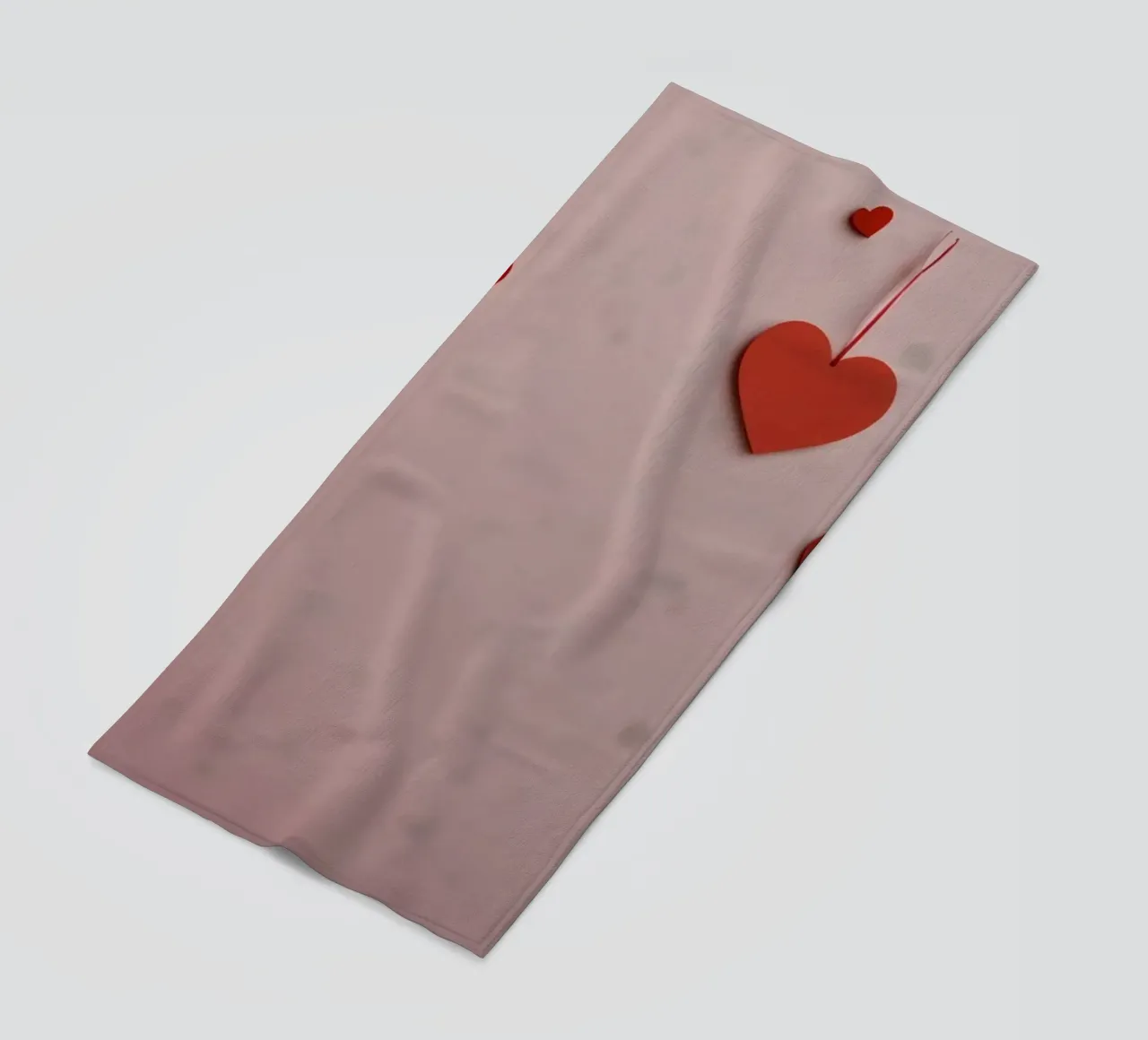 Romantic decoration with red hearts hanging from branches beach towel by DesignDoodle