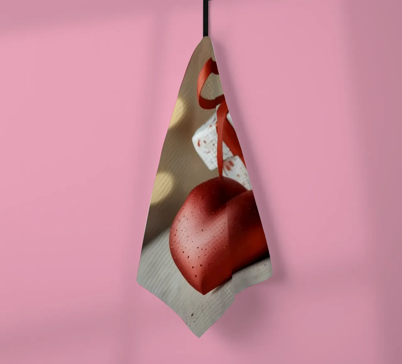 Gift box and heart symbol create romantic atmosphere tea towel by DesignDoodle