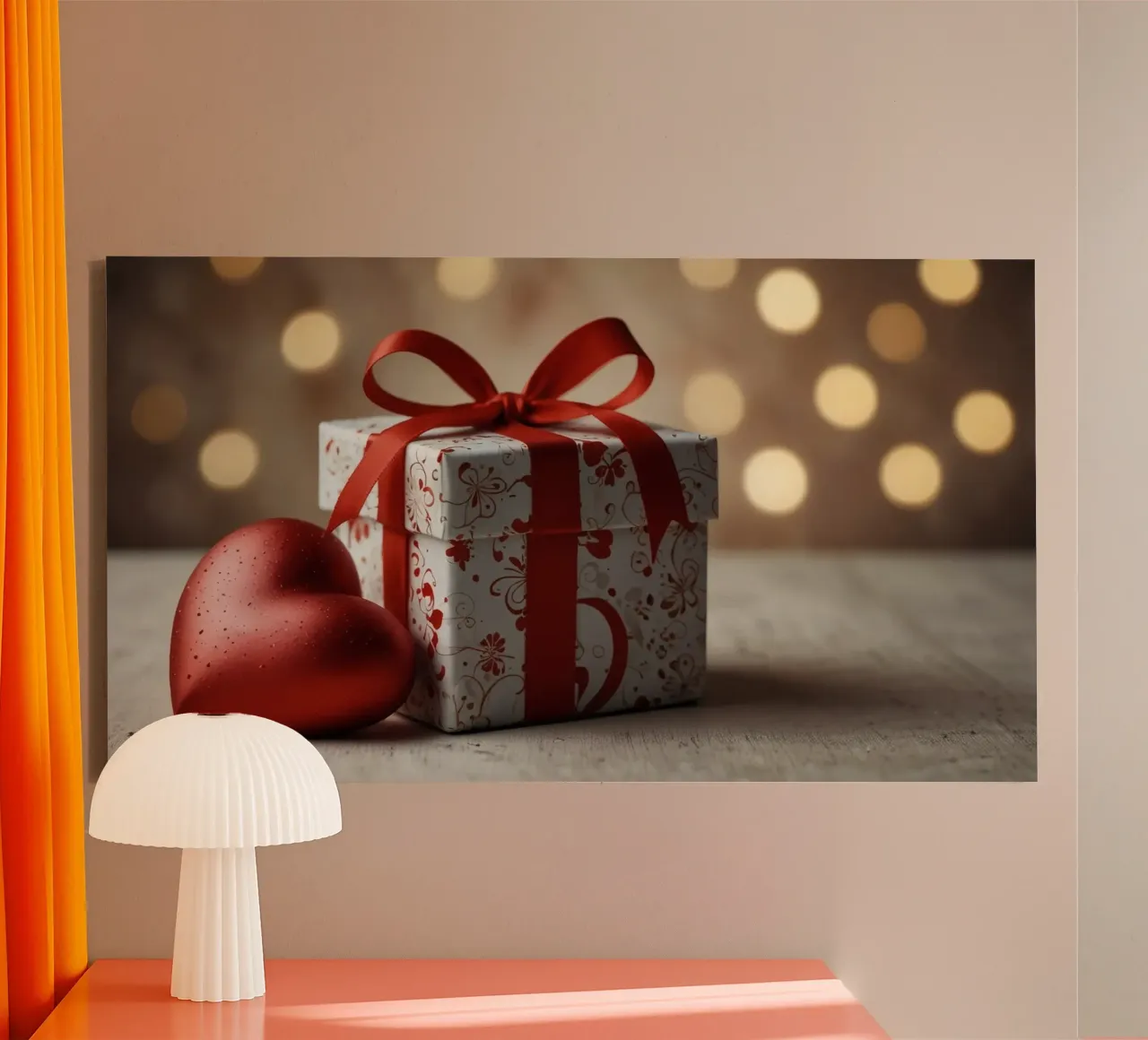 Gift box and heart symbol create romantic atmosphere canvas with Floater frame by DesignDoodle