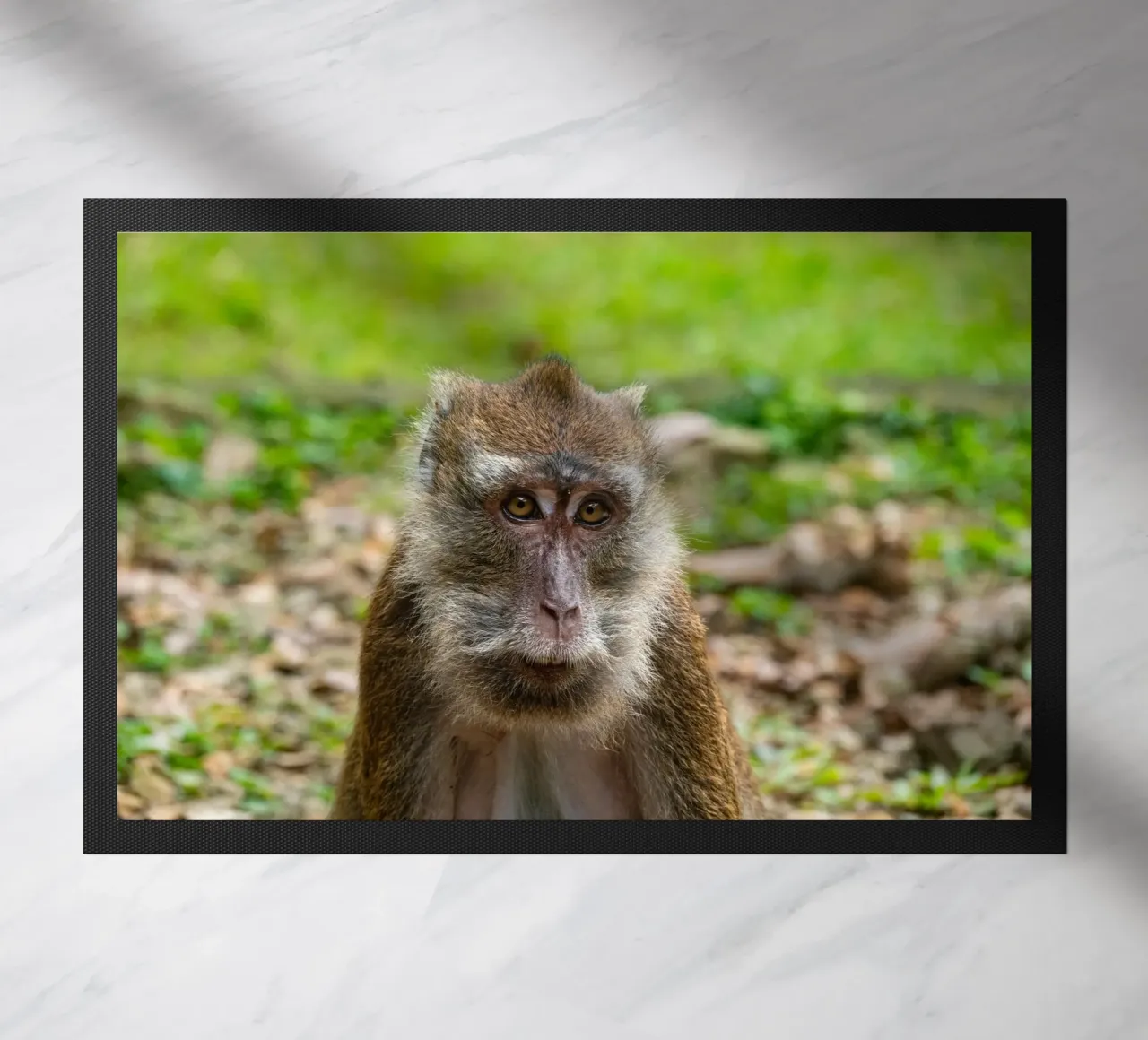 Portrait of a monkey in its natural environment doormat by anderm