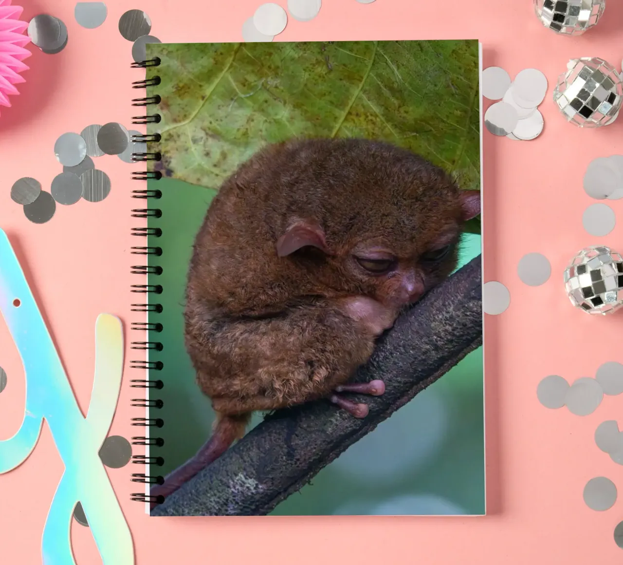 Endangered Tarsier in Bohol Tarsier sanctuary, Philippines spiral notebook by anderm