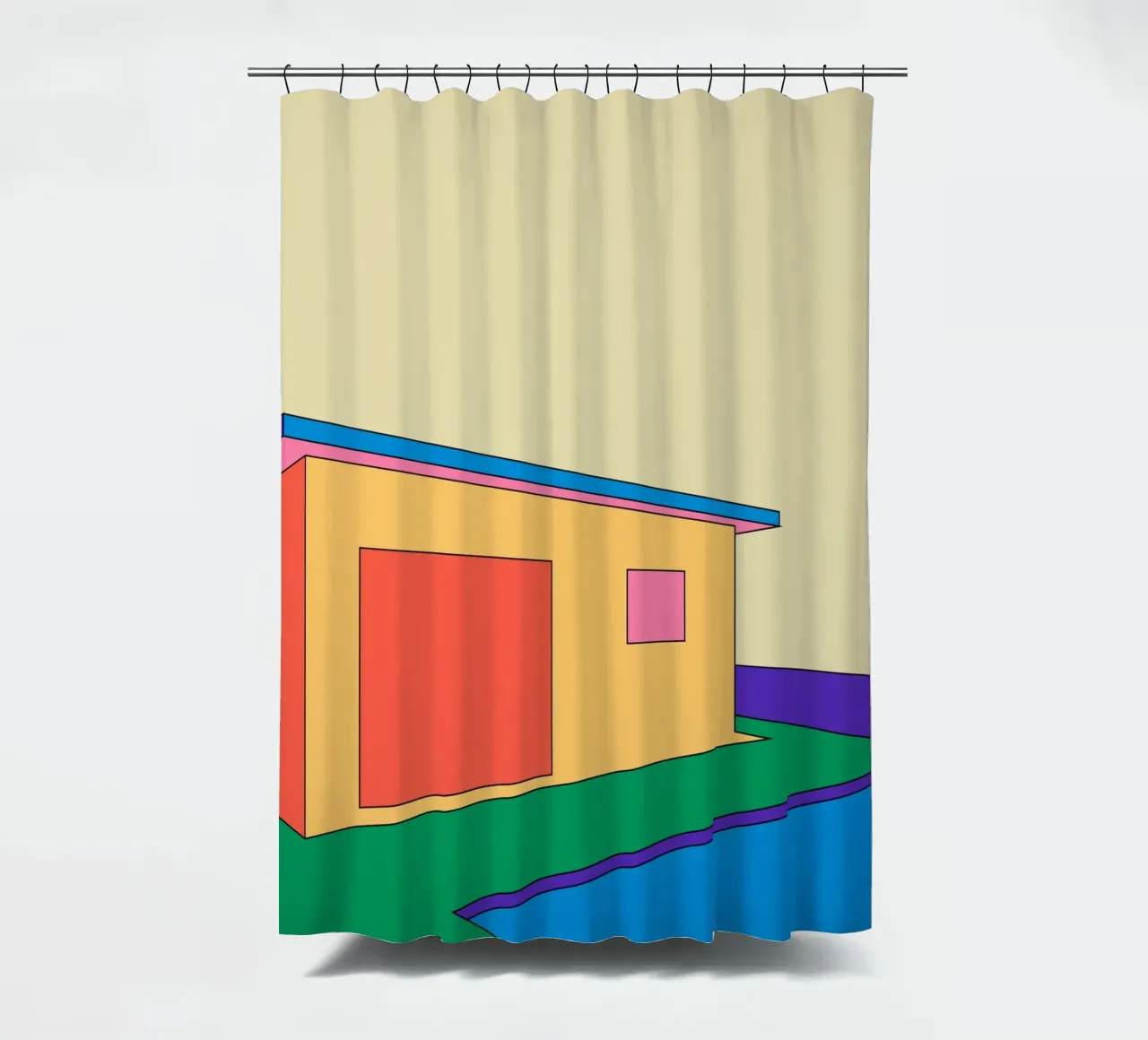 House Retro Building Duschvorhang von galihstudio