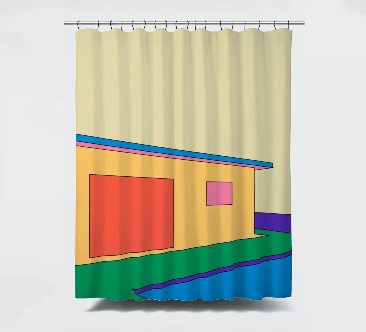 House Retro Building Duschvorhang von galihstudio