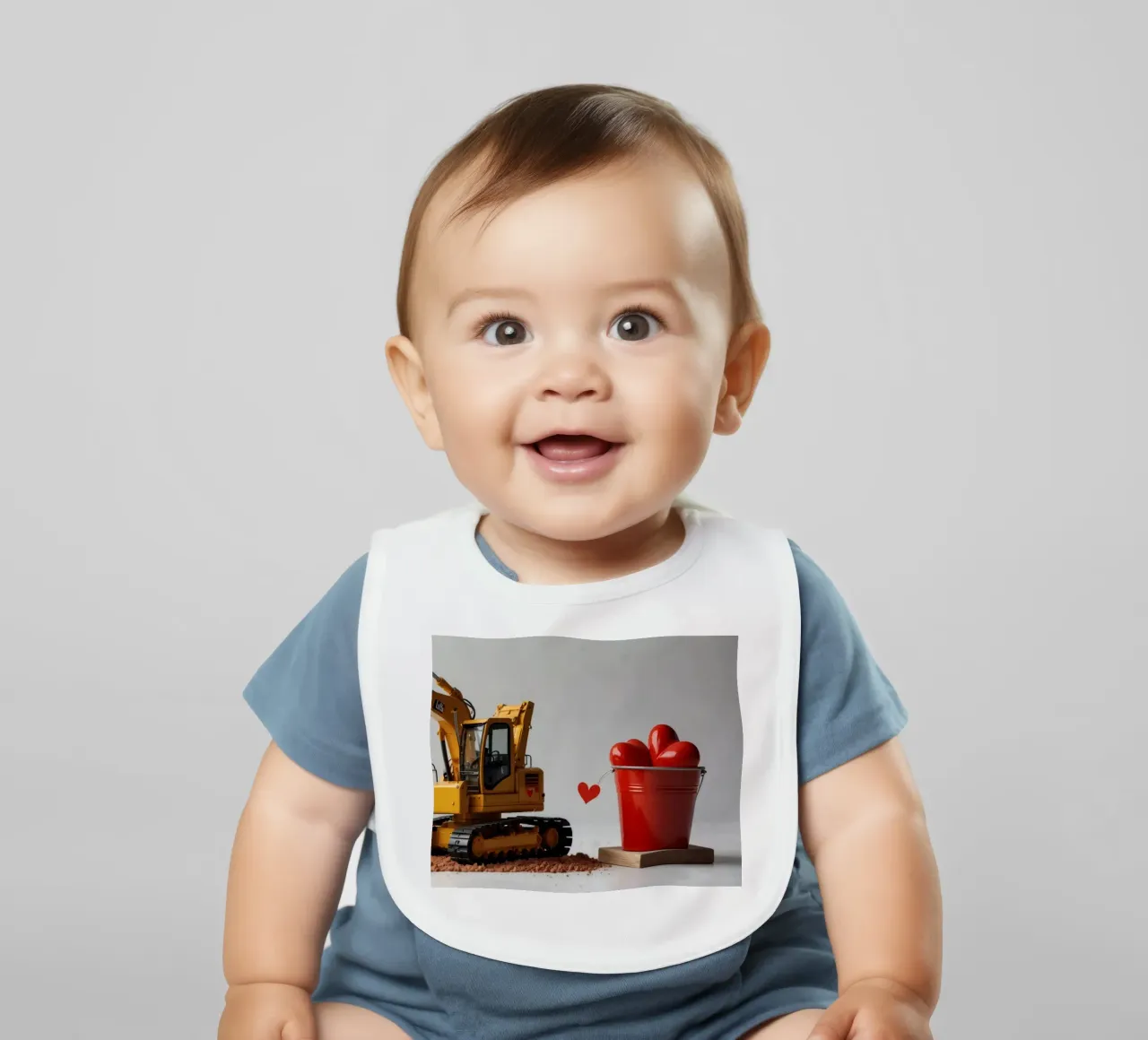 escavatore giallo e rosso a forma di cuore in una benna bavaglino da DesignDoodle