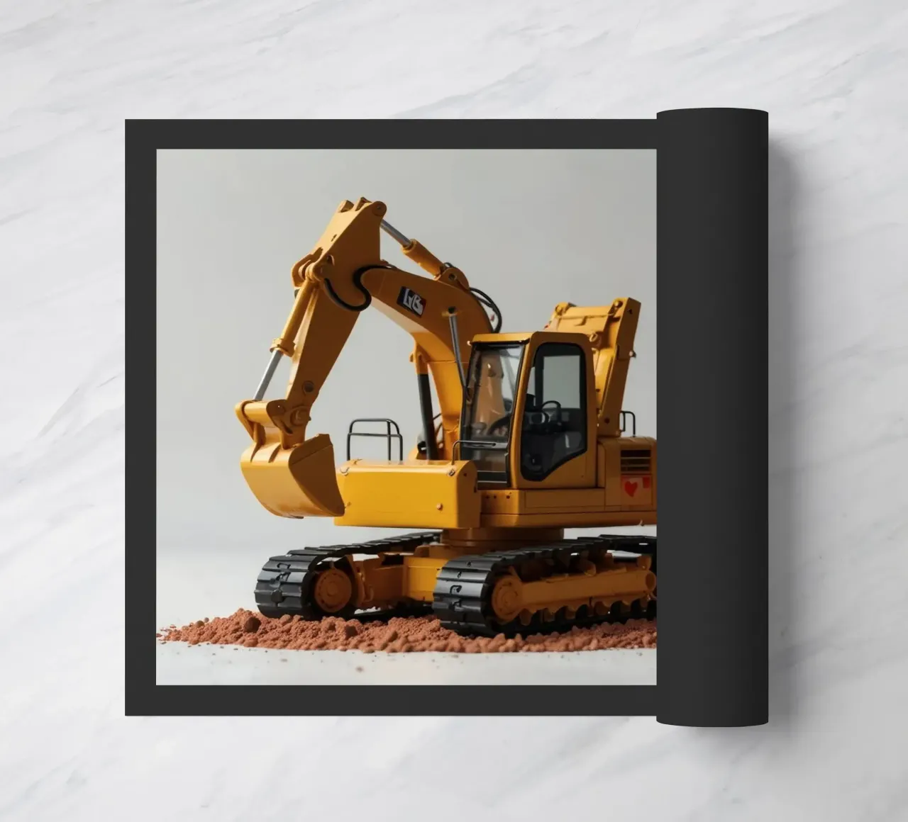 escavatore giallo e rosso a forma di cuore in una benna zerbino da DesignDoodle