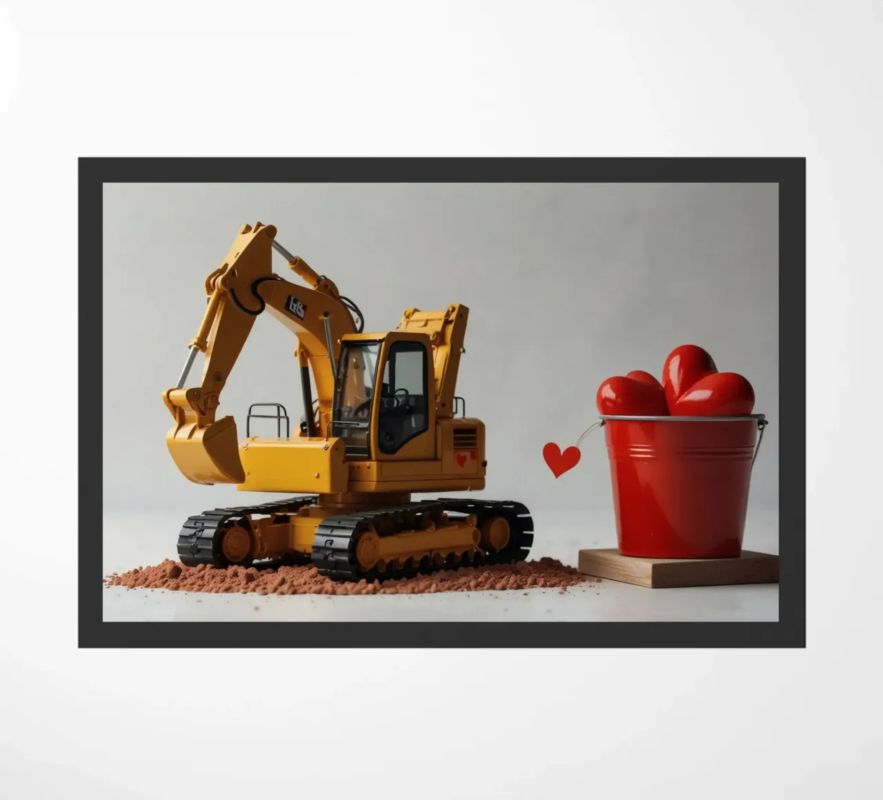 escavatore giallo e rosso a forma di cuore in una benna zerbino da DesignDoodle